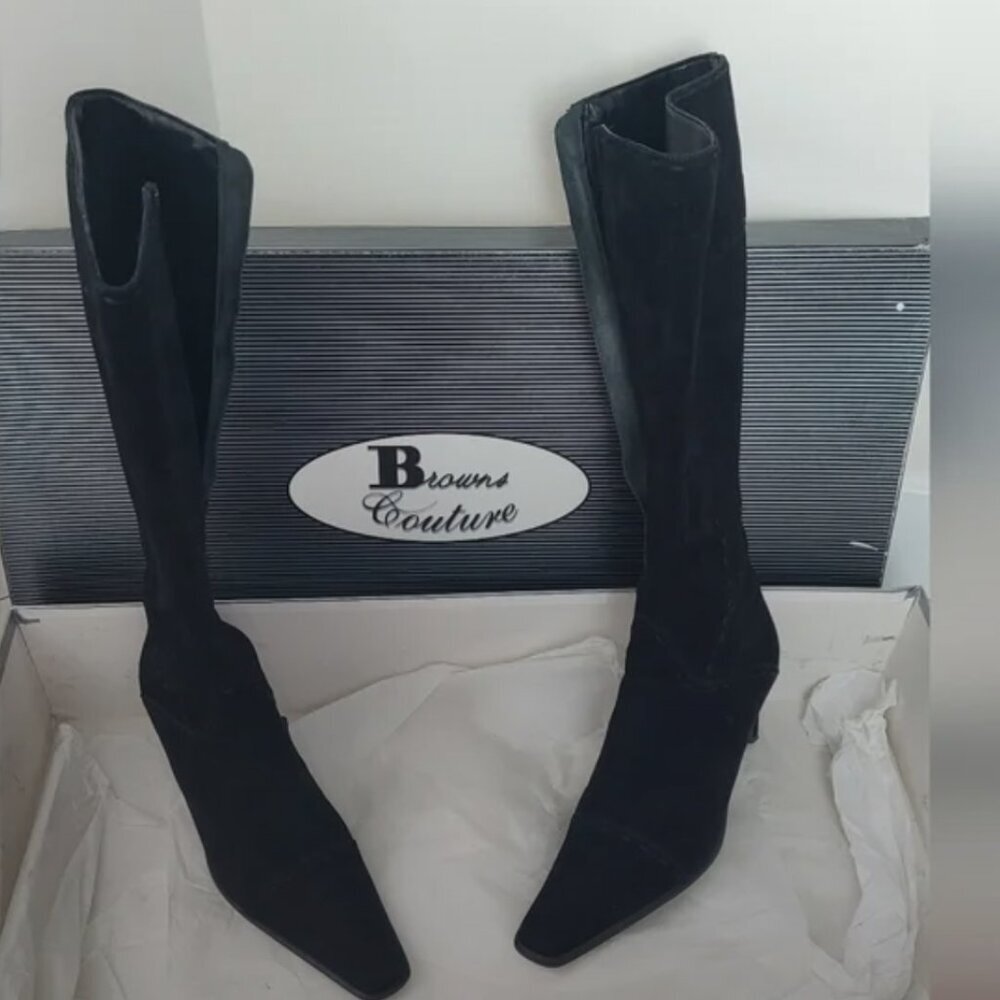 Y2K Browns Vinatge Black Suede Zip Up Boots